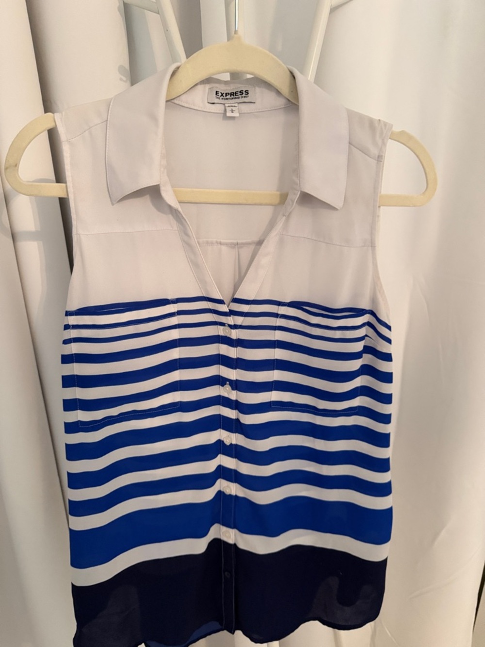 Express Sleeveless Blue & White Striped Button-Front Blouse